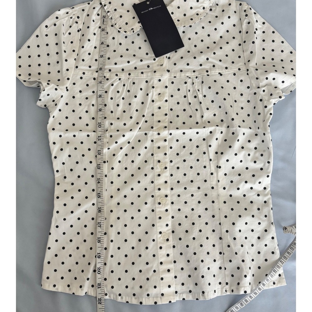 Brandy Melville Button Up Shirt Womens One Size White Polka Dot Peter Pan Collar - Picture 7 of 8